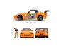 Pomarańczowy plastikowy model samochodu Honda S2000 z motywem Naruto Shippuden i figurką Naruta.