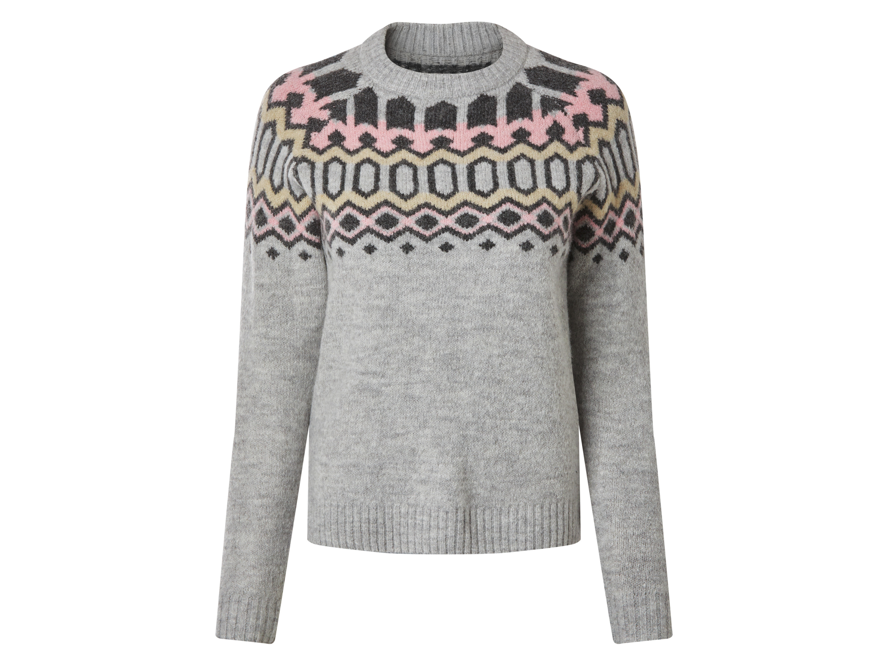 ESMARA® Sweter damski ze wzorem w stylu norweskim (Szary, S (36-38))
