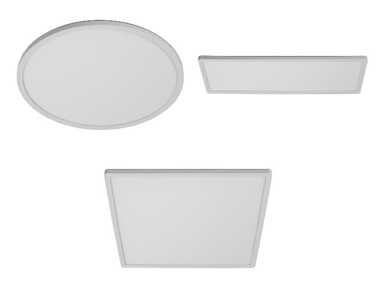 Białe okrągłe, prostokątne i kwadratowe panele LED.