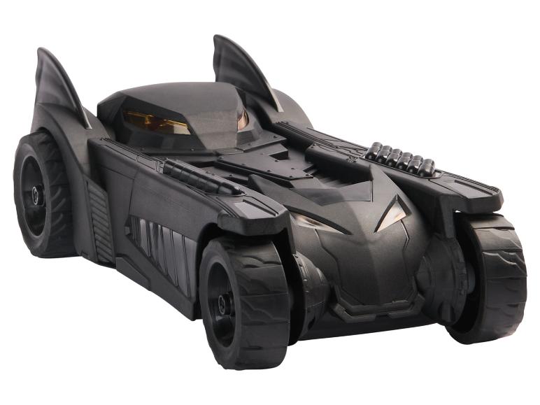 Czarny zabawkowy Batmobil z żółtymi reflektorami