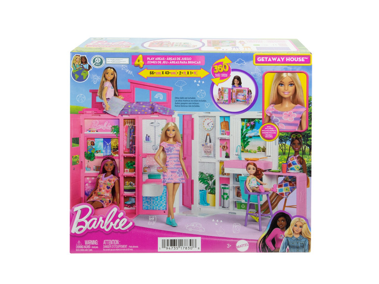 Barbie zestaw z różowym domem i lalkami