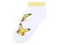 Białe skarpetki z żółtymi paskami i Pikachu.