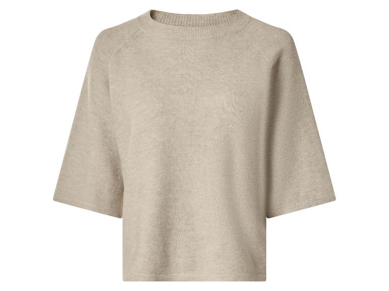 Beżowy sweter z dzianiny z krótkimi rękawami i okrągłym dekoltem