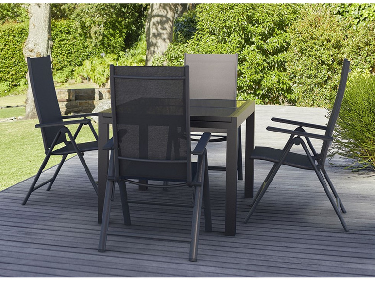 Pełny ekran: LIVARNO home Zestaw aluminiowych mebli ogrodowych Houston (stół rozsuwany + 4 krzesła składane), czarny/ antracyt - zdjęcie 1