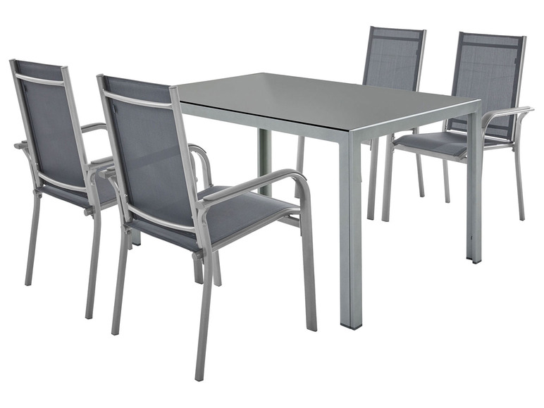 Pełny ekran: LIVARNO home Zestaw ogrodowych mebli aluminiowych Houston (stół + 4 krzesła sztaplowane), szary - zdjęcie 2