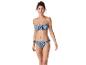 Bikini: top bandeau i figi w niebieskim wzorze paisley.