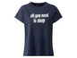 Granatowy t-shirt z napisem 'all you need is sleep' w tęczowym stylu.