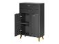 Ciemnoszara szafka z dwoma szufladami i drzwiami, styl nowoczesny.
