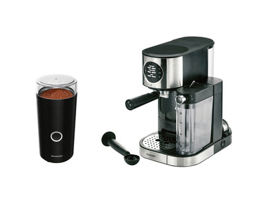 SILVERCREST® Zestaw Ekspres ciśnieniowy do kawy ze spieniaczem mleka SEMM 1470 A2 i Elektryczny młynek do kawy SKME 180 B1