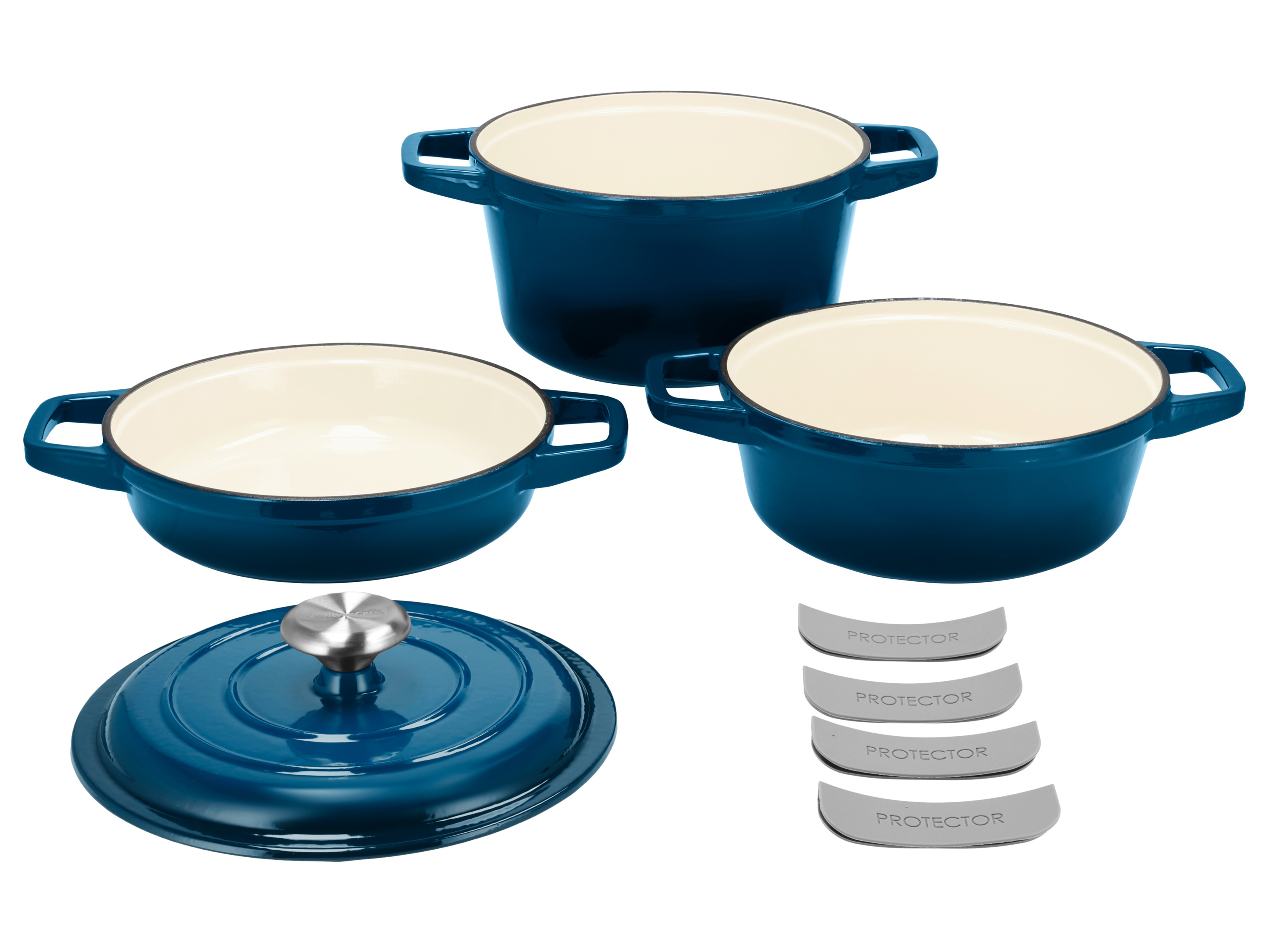 SILVERCREST® Zestaw 3 garnków żeliwnych Premium, Ø 23 cm (1,9 l / 2,9 l / 4,2 l) (Ciemnoniebieski)