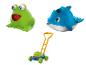 Zabawki do baniek mydlanych: żaba, delfin i kosiarka.