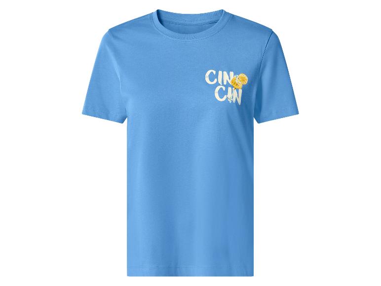 Niebieska koszulka z krótkim rękawem z nadrukiem „CIN CIN” i koktajlem cytrynowym.