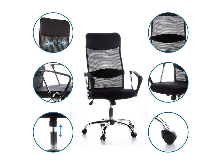 Pełny ekran: hjh OFFICE Krzesło biurowe obrotowe z podłokietnikami ARIA HIGH, czarne - zdjęcie 3
