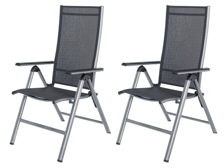 Pełny ekran: LIVARNO HOME Zestaw 2 składanych krzeseł aluminiowych Houston, srebrny/ szary - zdjęcie 1