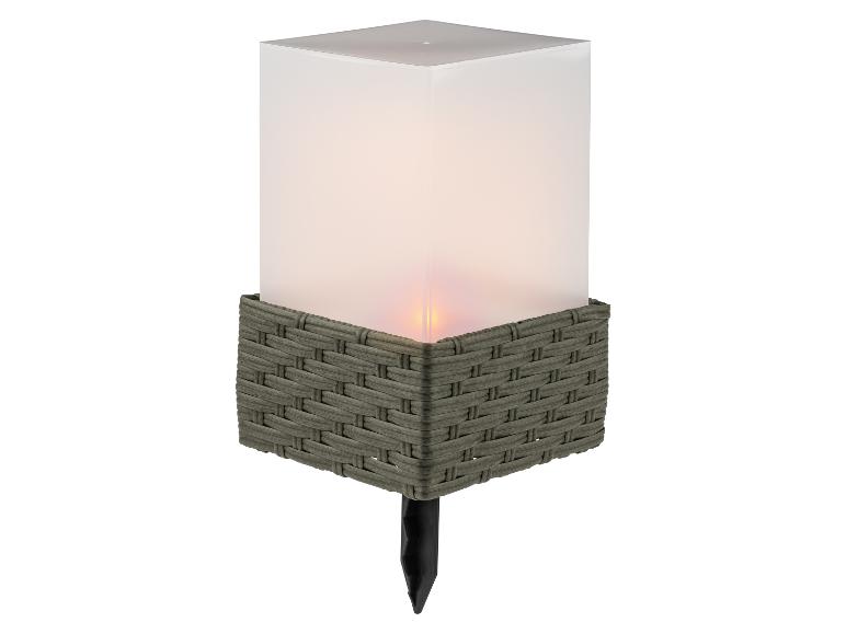 Lampa solarna ogrodowa z plecionym wzorem i efektem płomienia.