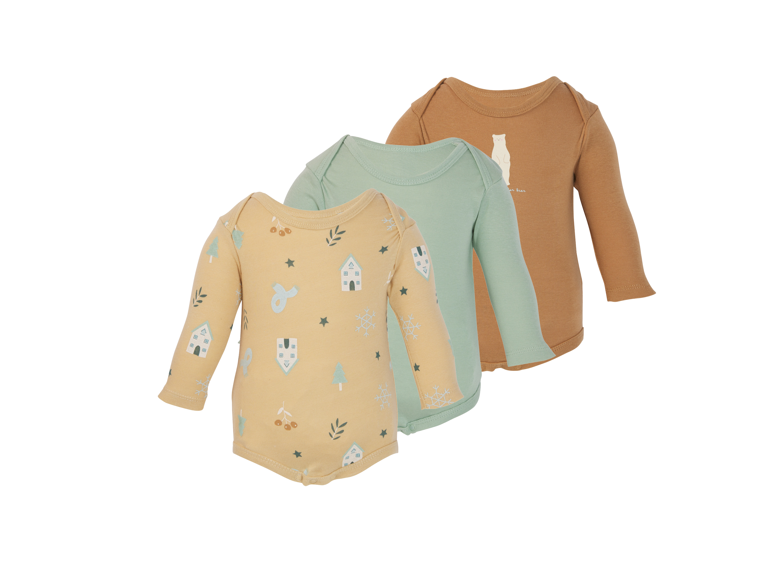 LUPILU® Body niemowlęce, 3 sztuki (brązowy/miętowy, 86/92)