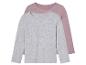 Dwie koszulki z długim rękawem, jedna szara, druga różowa.