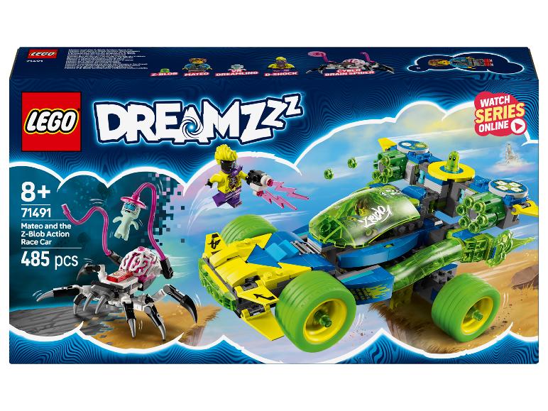 Zestaw LEGO DREAMZzz z samochodem wyścigowym Mateo i Z-Blob Action, 485 elementów.
