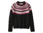 Czarny sweter z różowo-białym wzorem Fair Isle