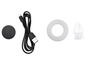 Kabel USB, okrągła gąbka, szczotka i okrągły czarny pad ścierny.
