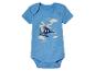 Niebieski body dla niemowląt z nadrukiem helikoptera i dinozaura.