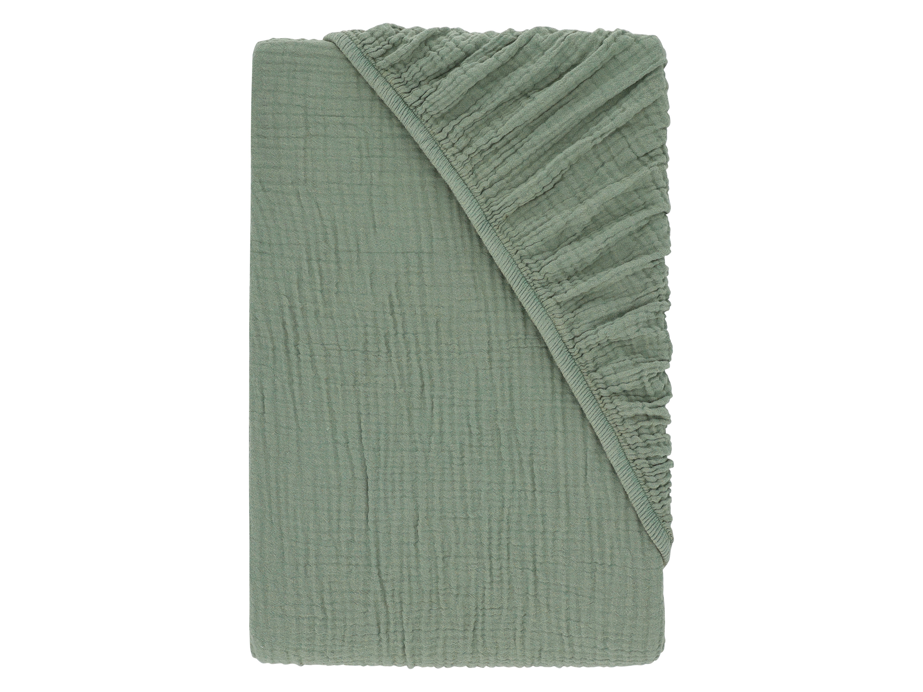 LIVARNO® Prześcieradło z gumką z muślinu, 90-100 x 200 cm (zielony)