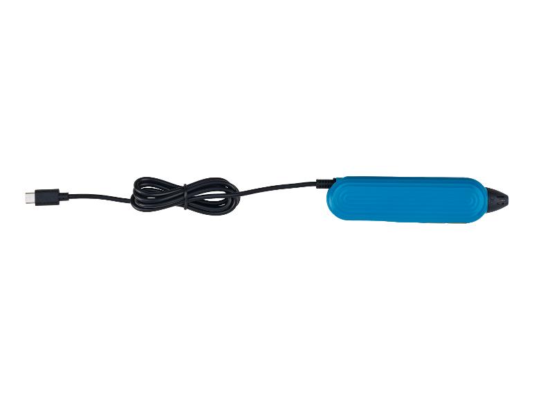 Niebieski długopis 3D z zwiniętym czarnym kablem USB-C.