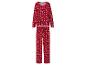 Czerwona piżama z wzorem białych płatków śniegu i kokardek
