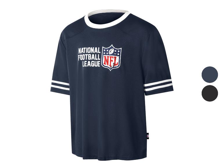 Męska granatowa koszulka NFL z białym kołnierzykiem i paskami na rękawach