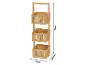 Bambusowy wiszący organizer z trzema koszami z frontem z rattanu, o wymiarach 73x23x18,5cm.