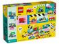 Pudełko LEGO Classic z pomysłami na budowanie samochodów, autobusów i łodzi.