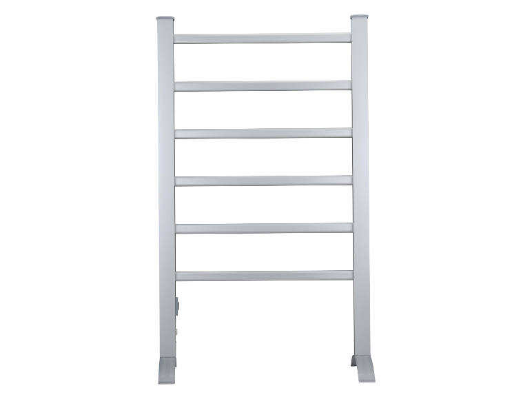 Biały metalowy suszarka na ręczniki.