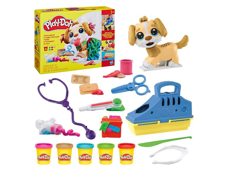 Play-Doh Care & Carry Vet: zestaw weterynaryjny ze szczeniakiem, narzędziami i 5 pojemnikami ciastoliny.