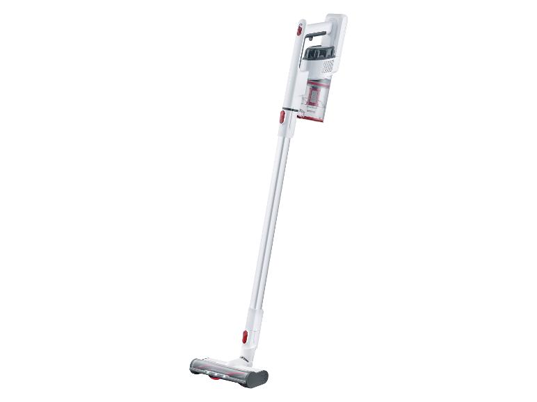 Odkurzacz bezprzewodowy z akumulatorem i szczotką.