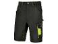 Czarne szorty robocze z żółtymi akcentami i logo Parkside.