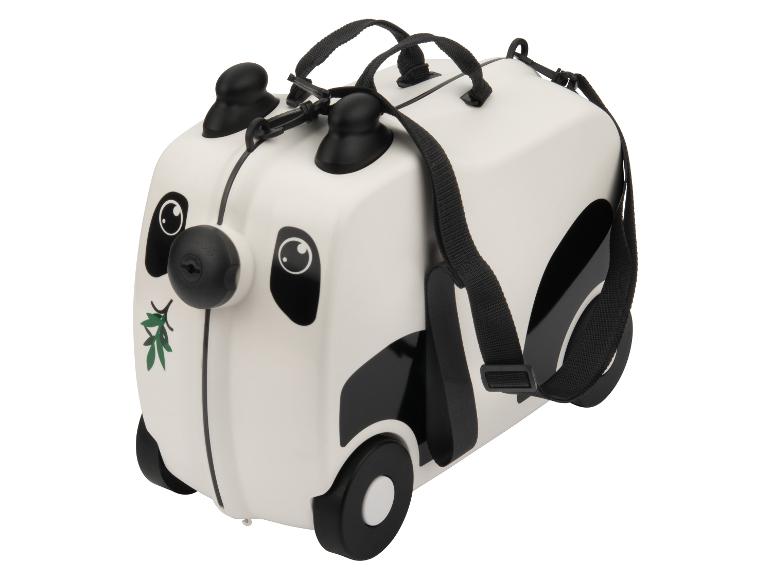 Biało-czarna walizka dziecięca panda z kółkami i paskiem