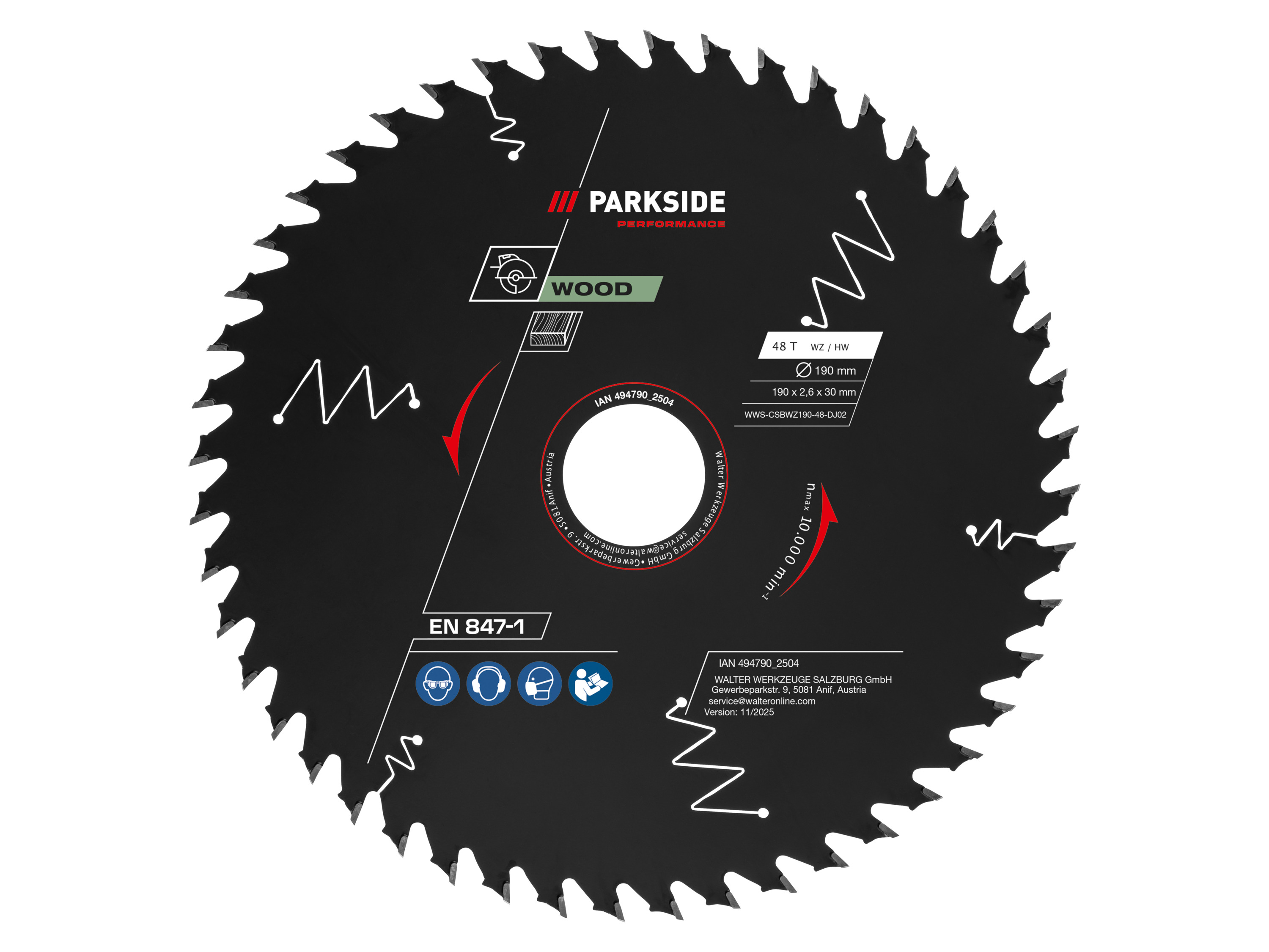 PARKSIDE PERFORMANCE® Brzeszczot 190 mm do drewna lub metalu (drewno 48 zębów)
