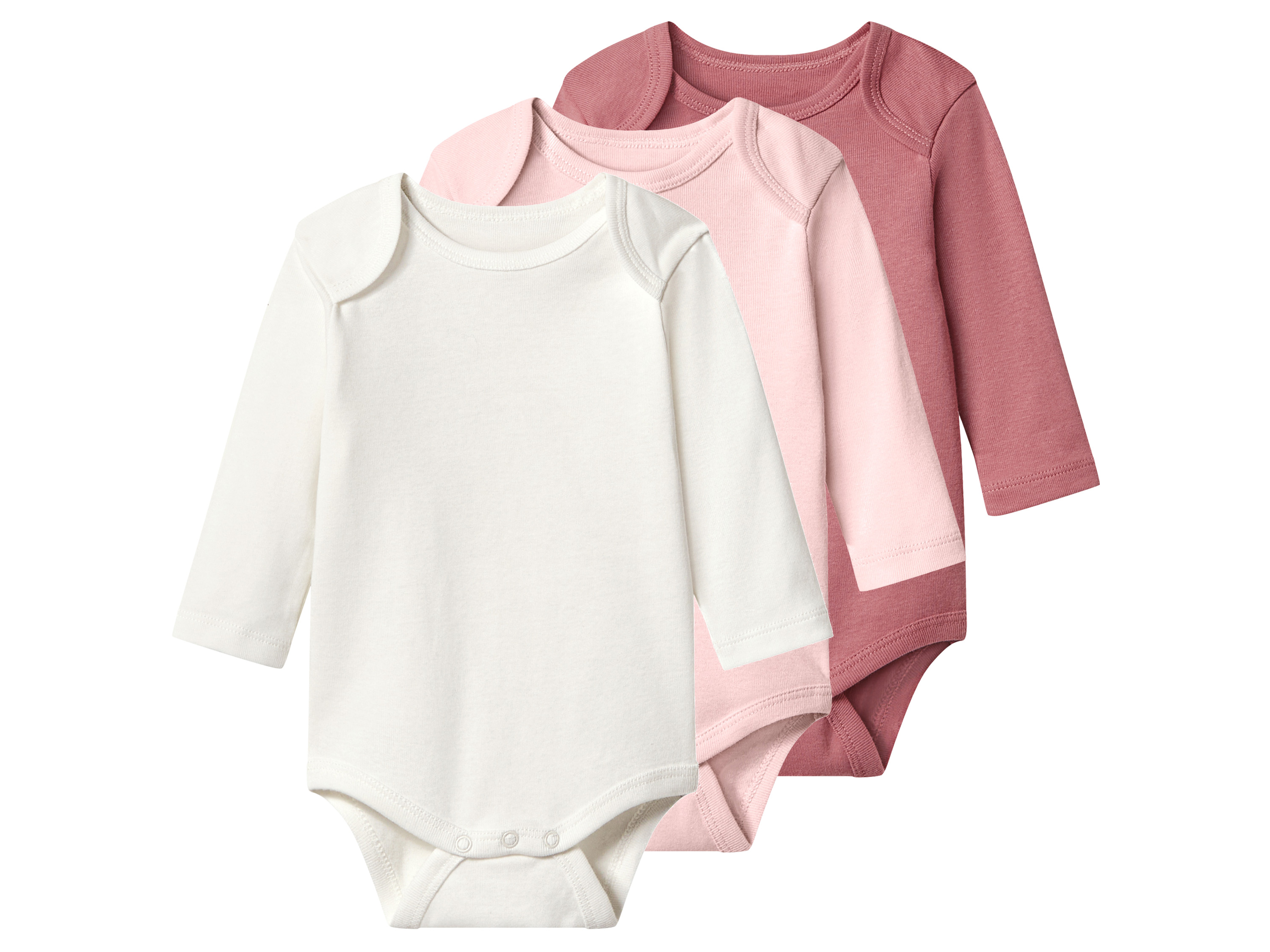 lupilu® Body niemowlęce z bawełny, 3 sztuki (Różowy/biały, 62/68)