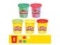 Pięć pojemników Play-Doh w różnych kolorach, w tym dwa z dwukolorową masą.