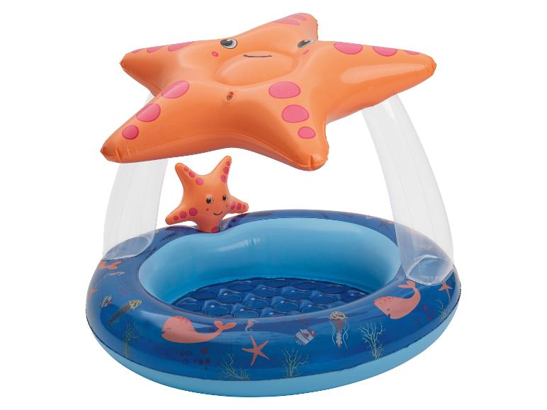 Dmuchany basen dla dzieci z parasolką w kształcie gwiazdki, motyw oceaniczny.
