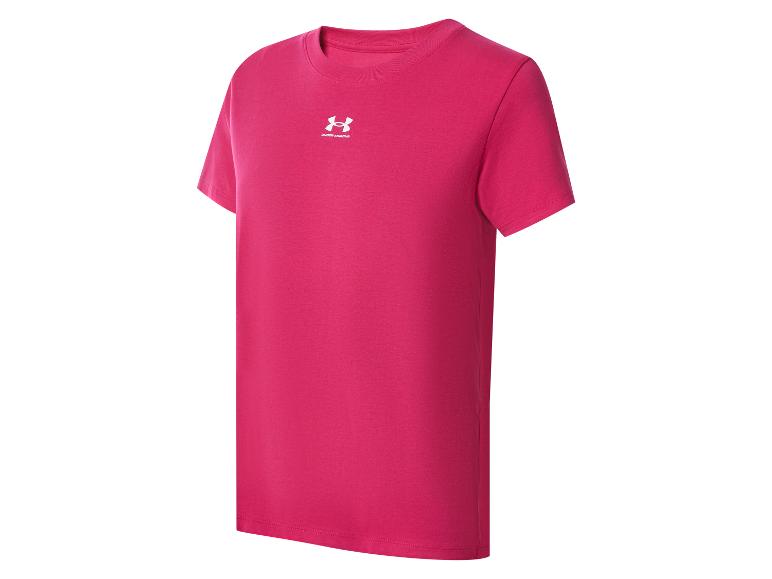 Różowa damska koszulka Under Armour z krótkim rękawem.