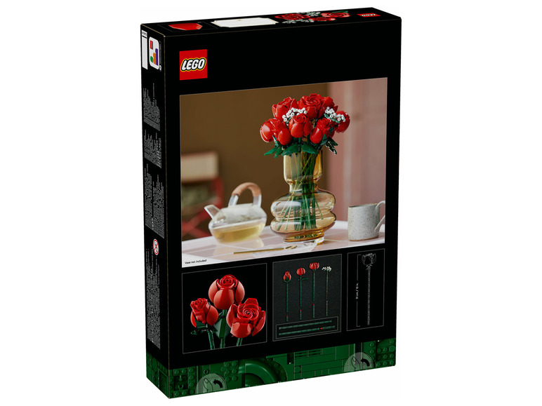 LEGO Botaniczna kolekcja z bukietem czerwonych róż w wazonie.