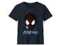 Granatowa koszulka dziecięca z cekinową maską superbohatera i napisem „SPIDER-MAN”.
