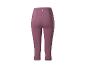 Damskie legginsy capri w kolorze śliwkowym z wysokim stanem i ozdobnymi kropkami.