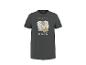 Ciemnoszary męski T-shirt z nadrukiem 'IBIZA CARNIVAL' i abstrakcyjnymi liśćmi.