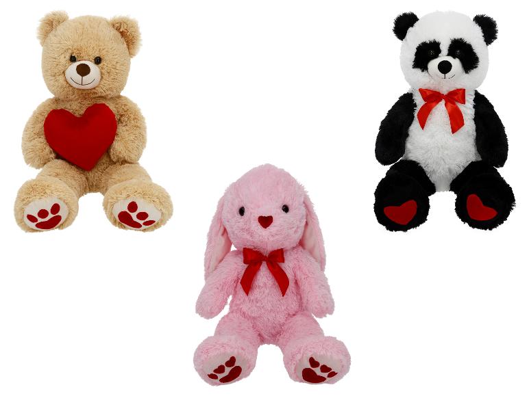 Pluszowy miś, królik i panda z czerwonymi sercami