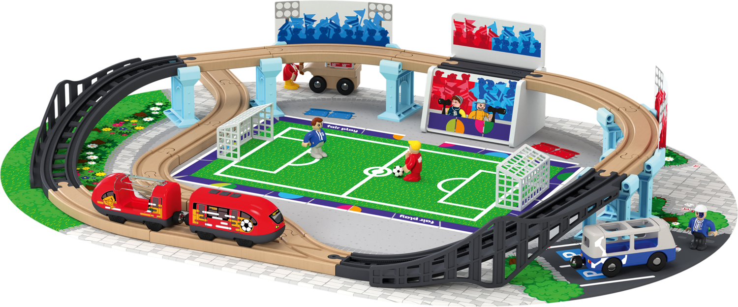 LUPILU® Zestaw do zabawy kolejką (straż pożarna lub stadion piłkarski)  (Wzór Piłka nożna)