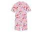 Różowy strój kąpielowy z krótkim rękawem dla dziecka, wzór z wielorybami i koralami.