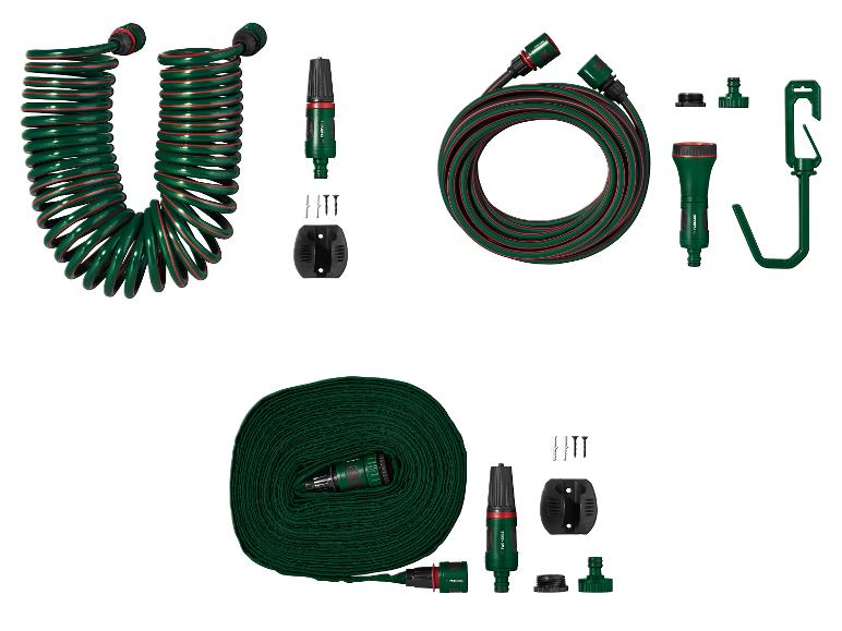 Węże Parkside: wąż spiralny i wąż rozciągliwy.