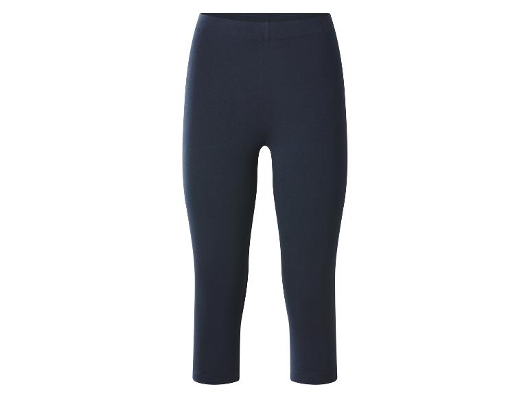 Ciemnoniebieskie legginsy capri z elastycznym pasem.